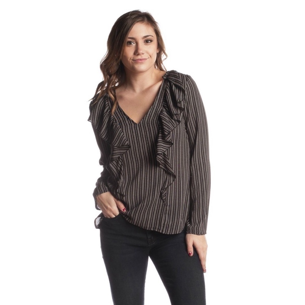 💕VERONICA B💕 Striped Ruffle Long Sleeve Blouse